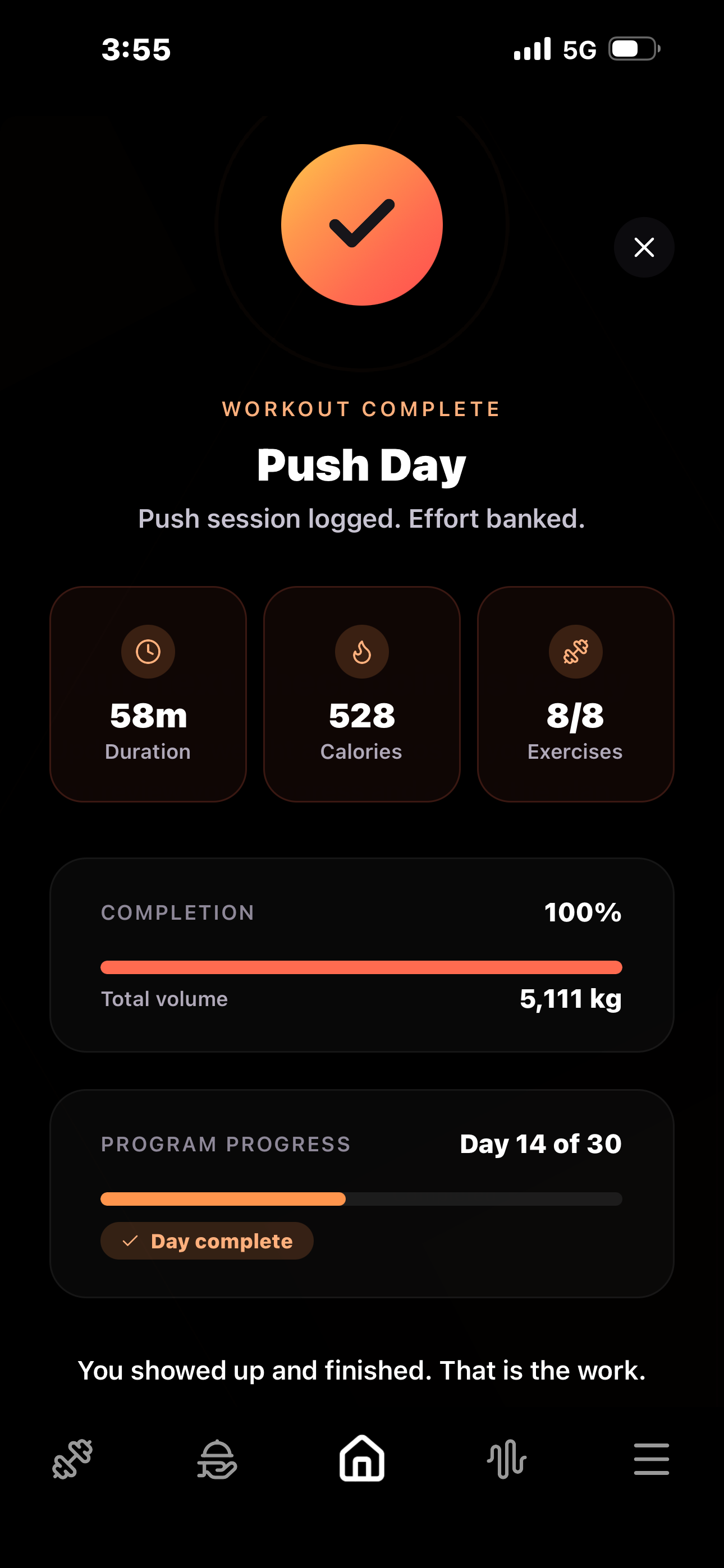 GRIND workout execution with exercise demonstration, sets logging and rest timer