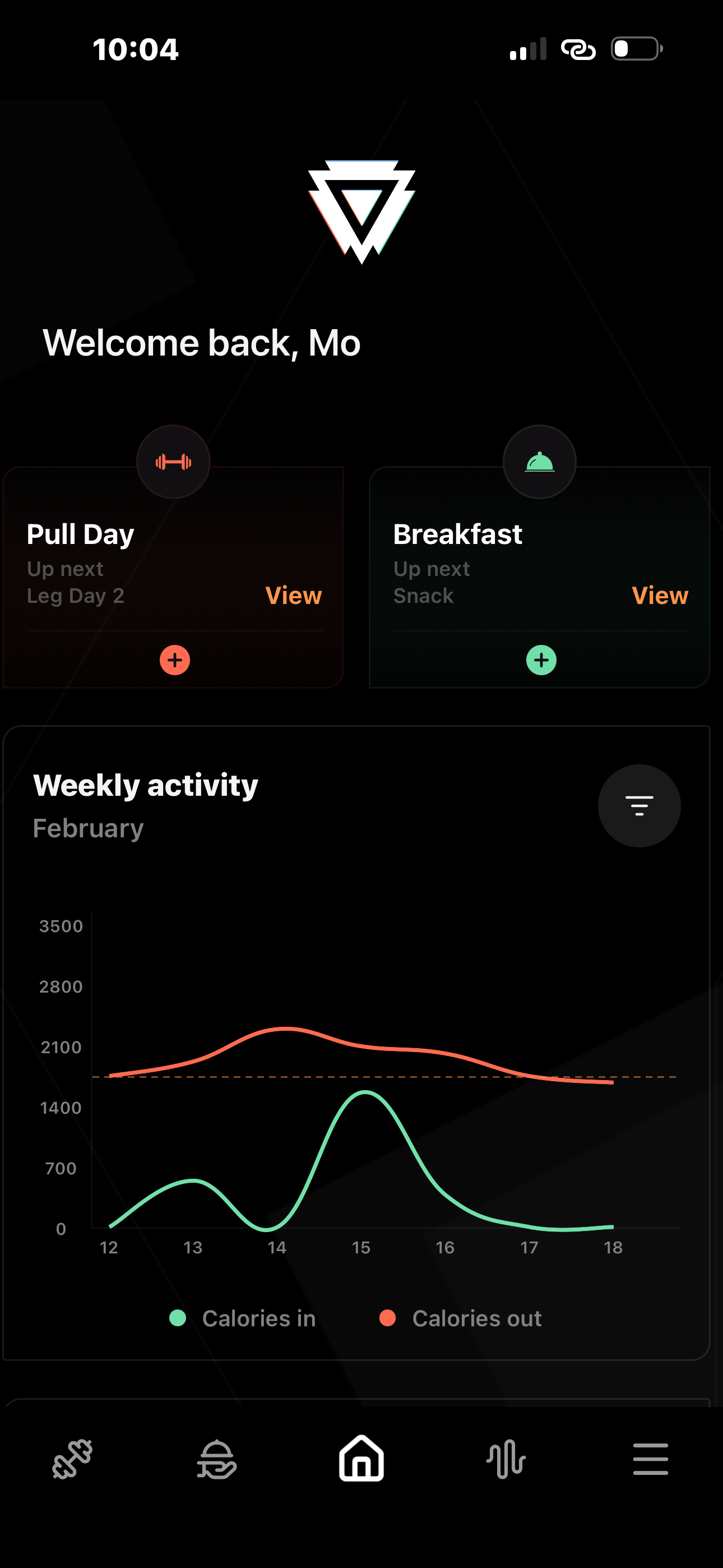 GRIND athlete dashboard showing today's workout and nutrition summary